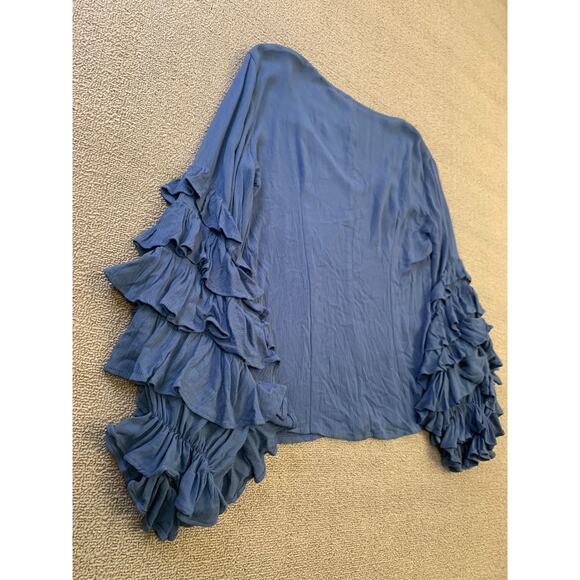 Guest Editor Women's XS  Blouse‎ Top Blue Tiered Frill Sleeve Rayon Crepe - Picture 12 of 14